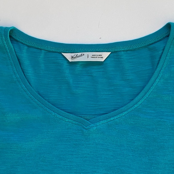 Woolrich Shirt Small Turquoise Split Open Back Yoga Hiking 100% Cotton Women’s - Picture 10 of 15